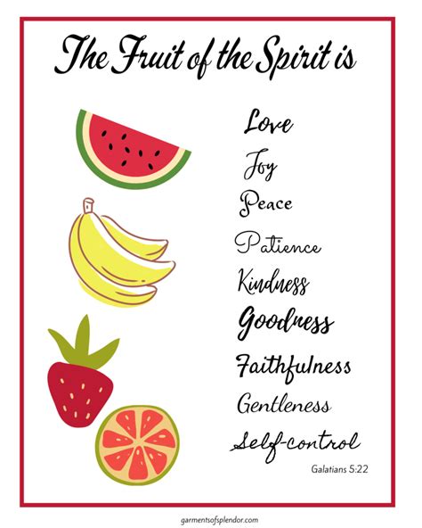 Printable Fruits Of The Holy Spirit